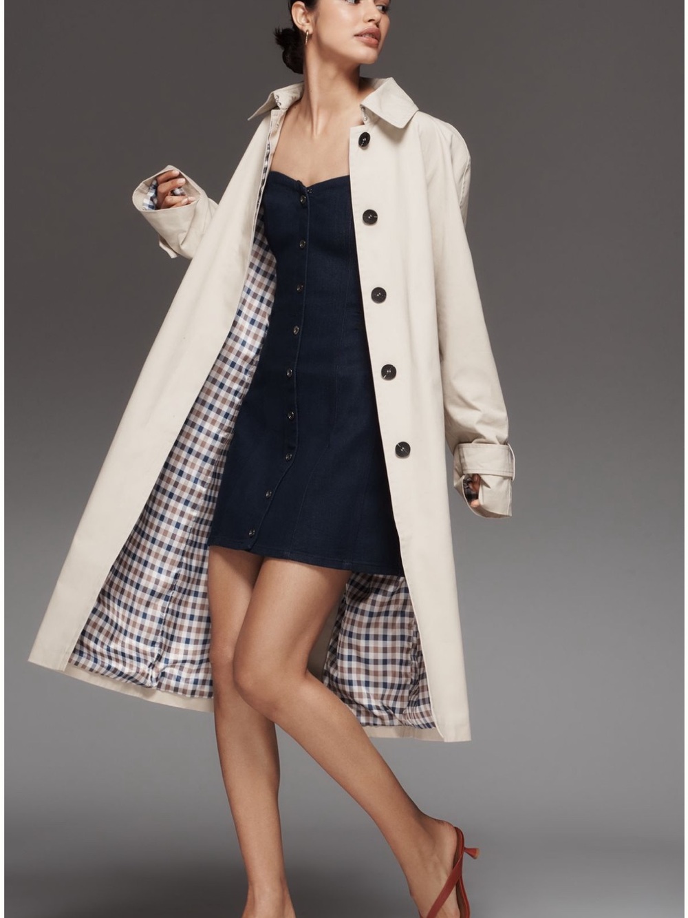 NWT ANTHROPOLOGIE AVEC LES FILLES LIGHT KHAKI PLAID TRENCH COAT JACKET S